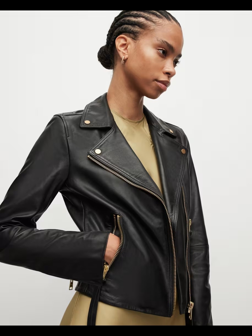 AllSaints Dalby Leather Biker Jacket - Black & Gold Hardware (US 8 / UK 12) - Picture 4 of 8